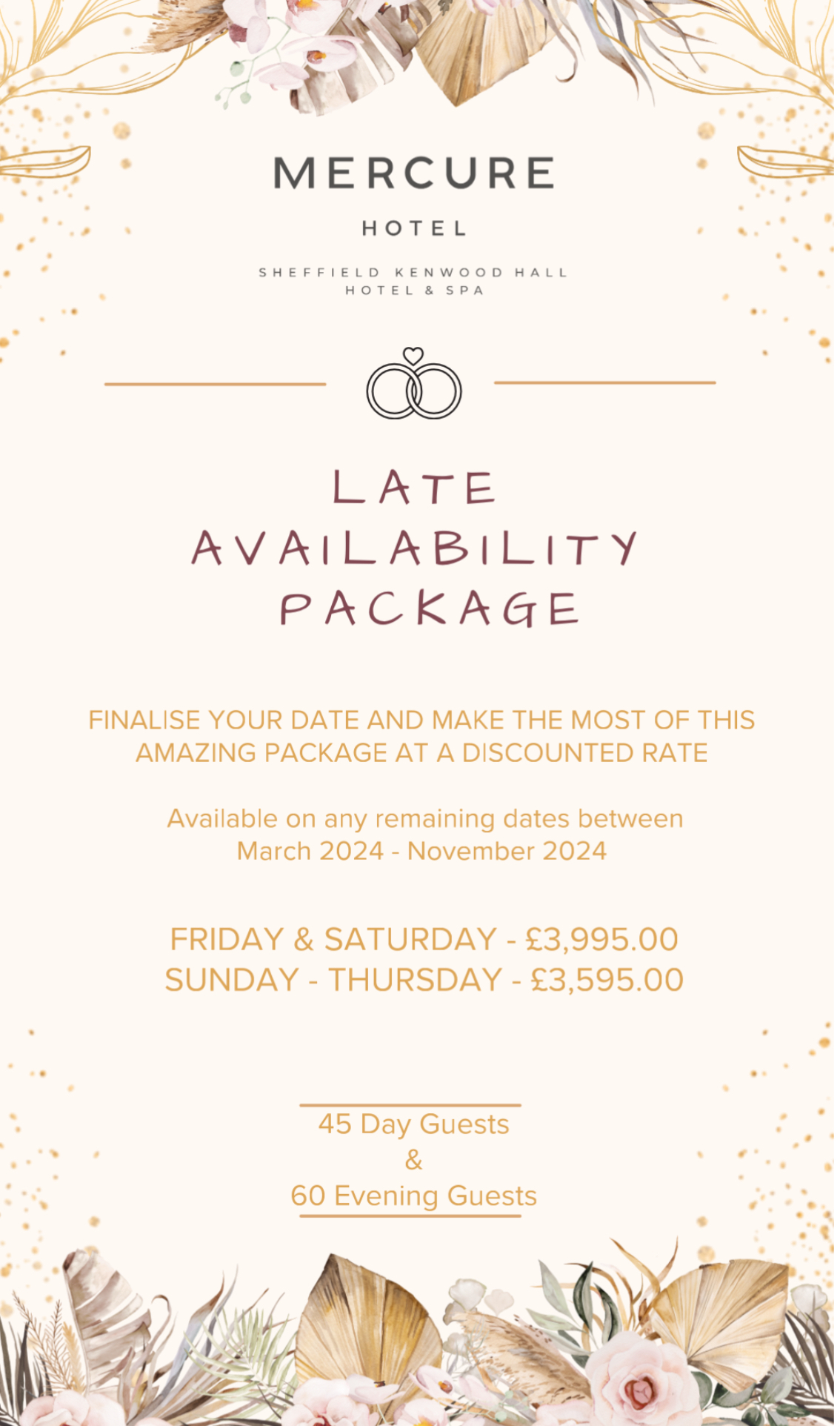 Kenwood Hall Hotel Wedding Late Availability Package 2024