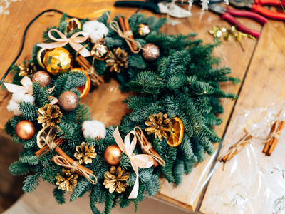Handmade Christmas wreath at Kenwood Hall in Sheffield